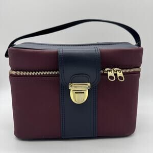 Vintage 1980s Sears Zippered Vinyl Travel Burgundy Cosmetics Case